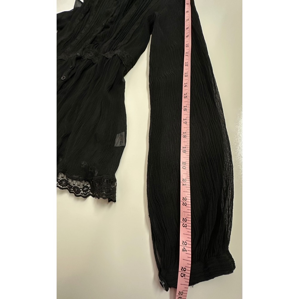 Y2K Hannah Jo Black Sheer Lace Silk Blouse Romantic Whimsigoth Babydoll Top XS/S - Picture 7 of 13